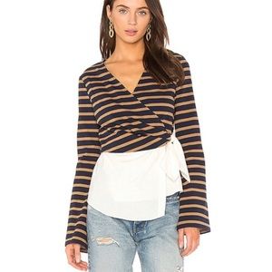 Like New! DEREK LAM 10 CROSBY Sz 4 Combo Stripe & Poplin Wrap Blouse in Midnight